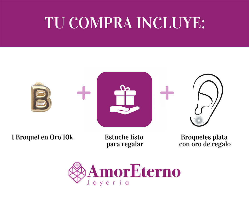 Amor Eterno - Broqueles Una Inicial Letra / Aretes / Oro 10k / B
