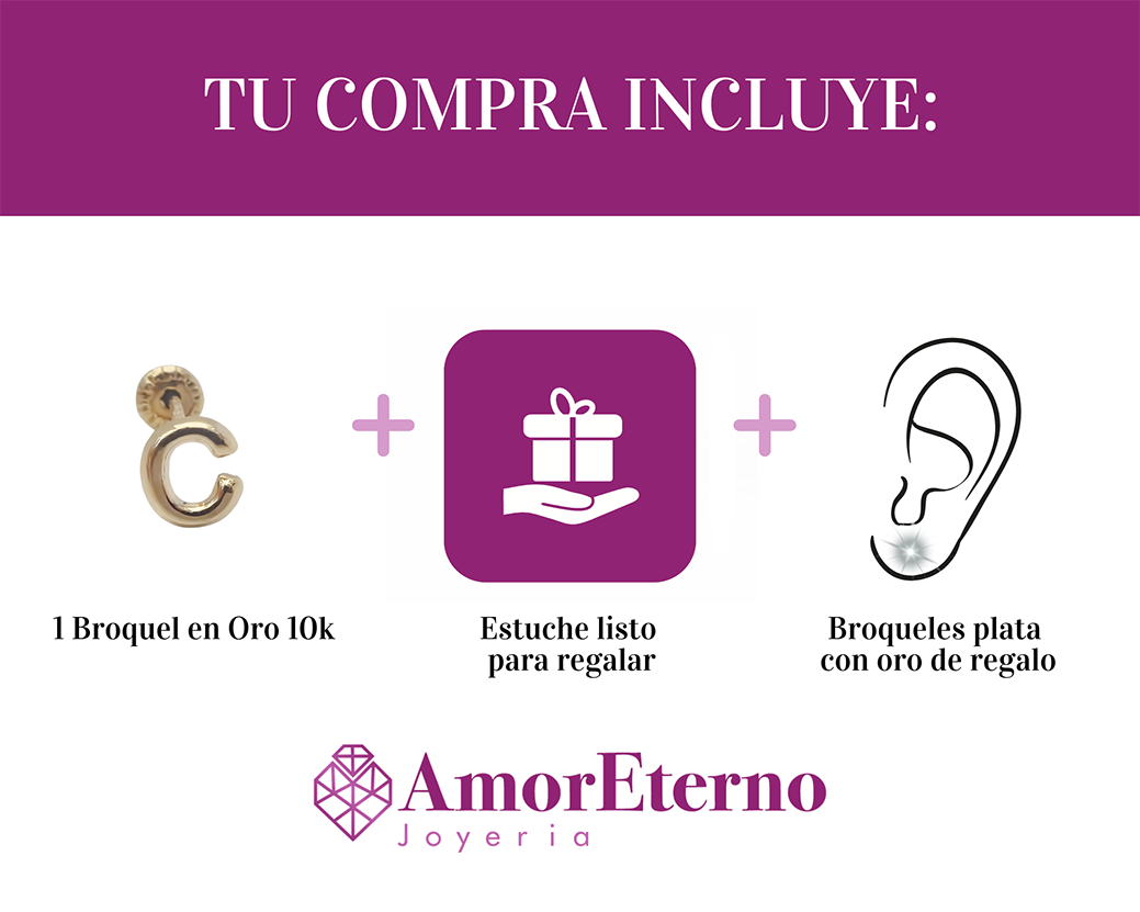 Amor Eterno - Broqueles Una Inicial Letra / Aretes / Oro 10k / C