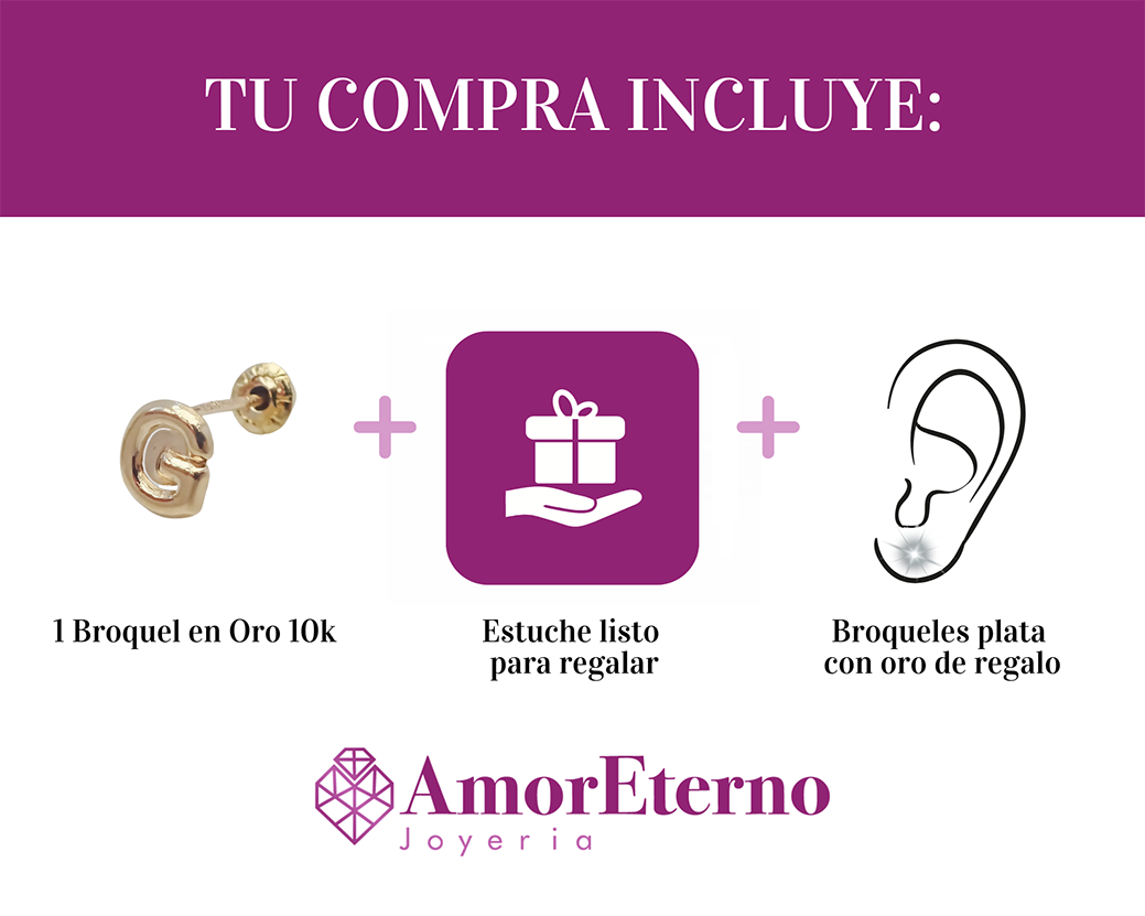 Amor Eterno - Broqueles Una Inicial Letra / Aretes / Oro 10k / G