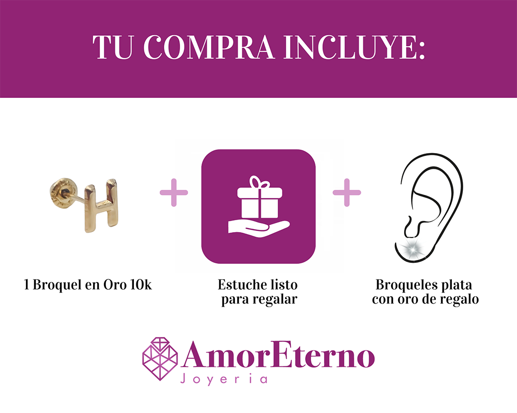 Amor Eterno - Broqueles Una Inicial Letra / Aretes / Oro 10k / H