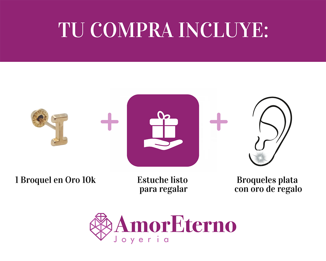 Amor Eterno - Broqueles Una Inicial Letra / Aretes / Oro 10k / I