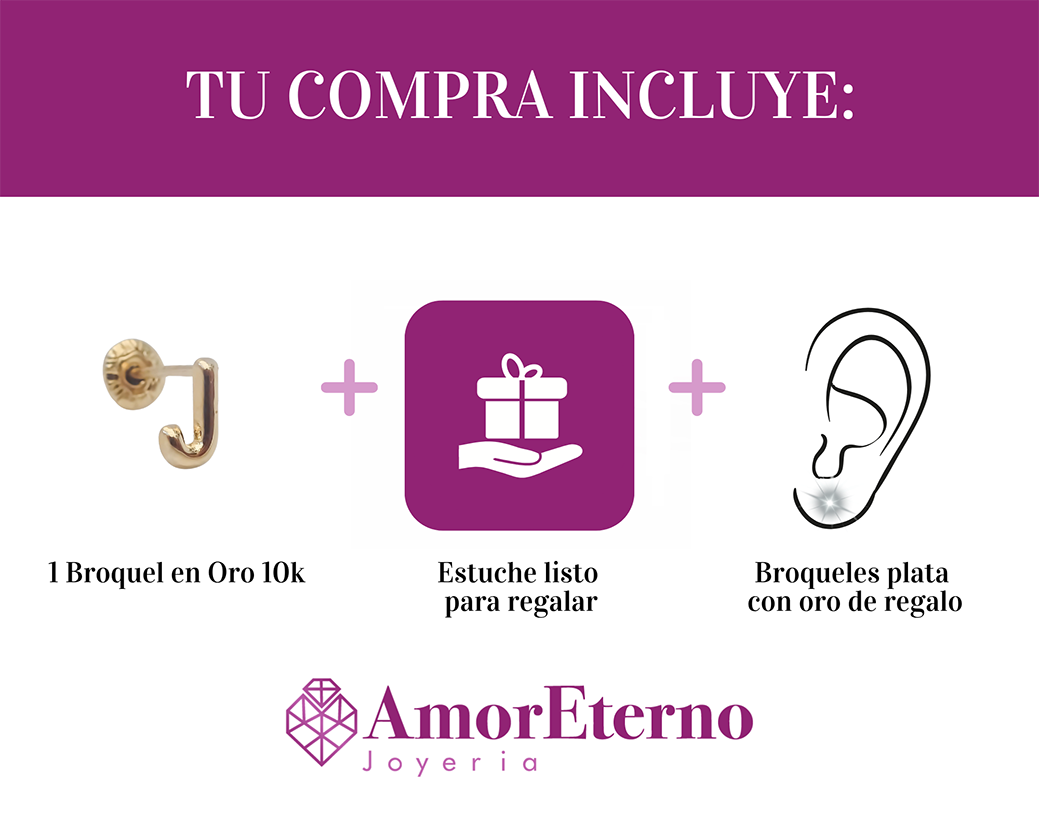 Amor Eterno - Broqueles Una Inicial Letra / Aretes / Oro 10k / J