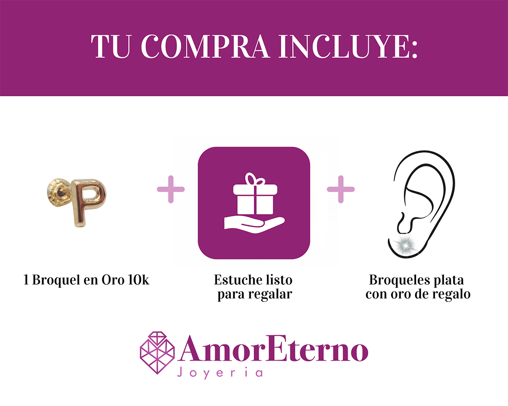 Amor Eterno - Broqueles Una Inicial Letra / Aretes / Oro 10k / P