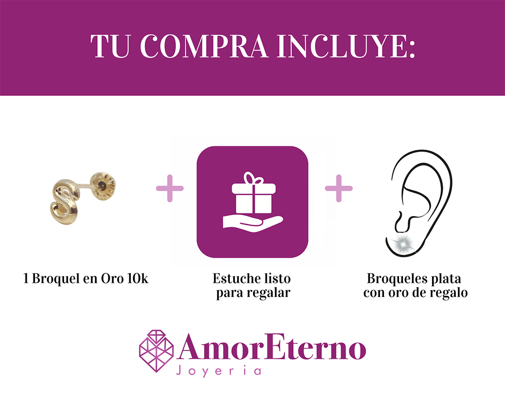 Amor Eterno - Broqueles Una Inicial Letra / Aretes / Oro 10k / S