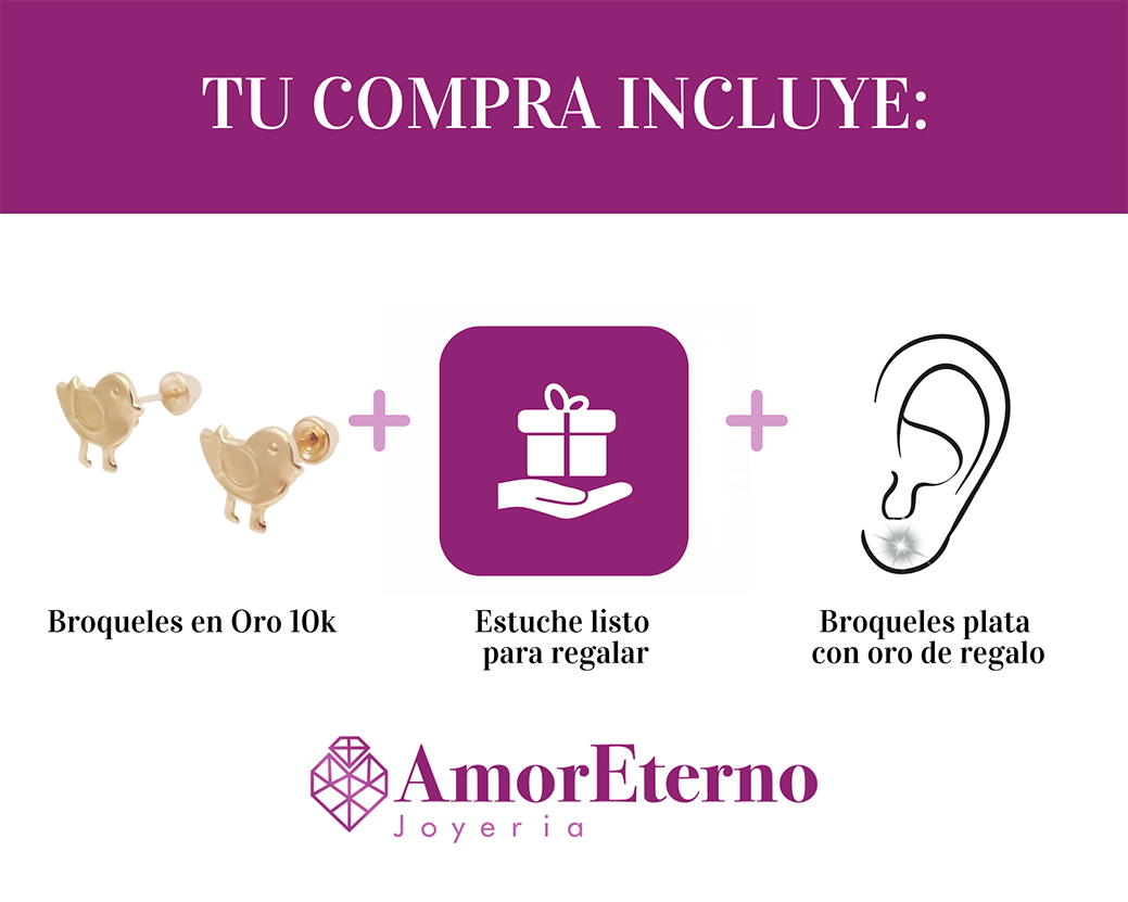 Amor Eterno - Broqueles Pajarito / Aretes / Oro 10k
