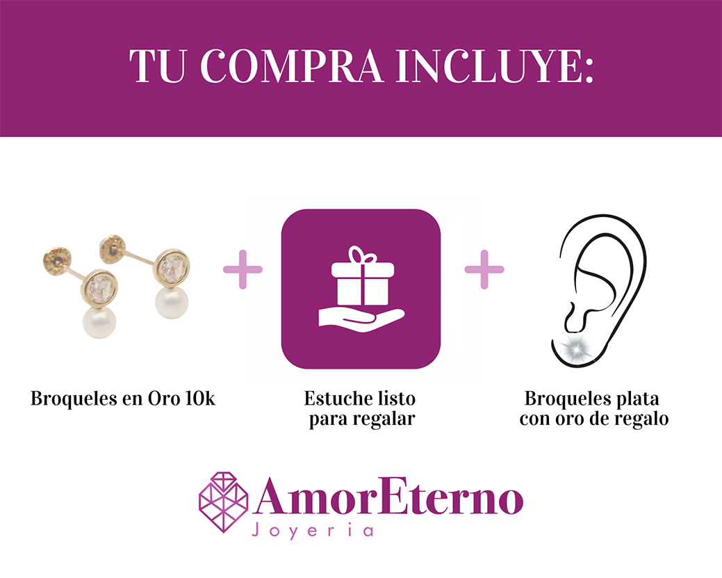 Amor Eterno - Broqueles Finos Perla Tu Y Yo / Aretes Oro 10k