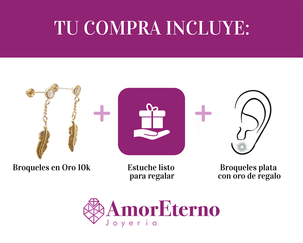 Amor Eterno - Broqueles Pluma Atrapasueños Colgante Aretes 10k