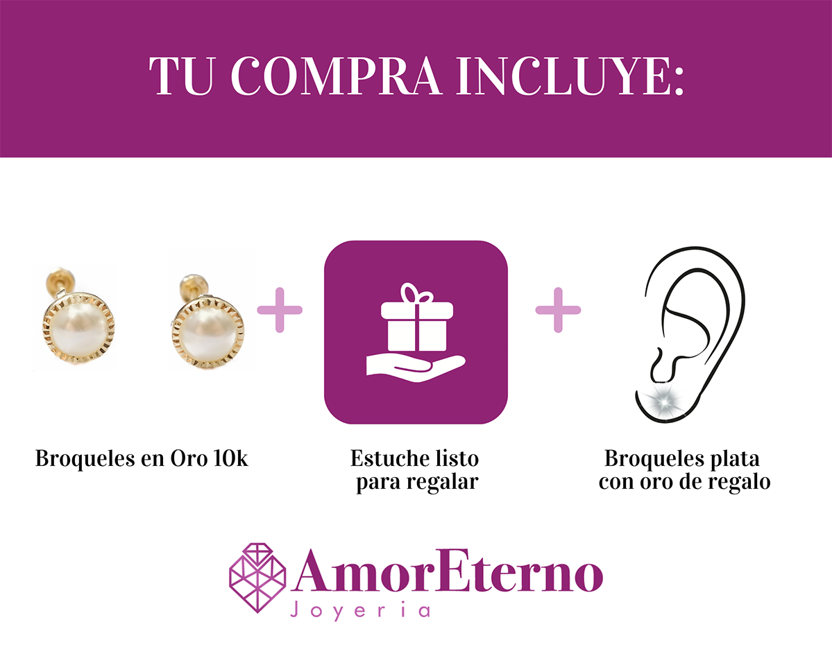 Amor Eterno - Broqueles Perla Facetada Mini Aretes Oro 10k