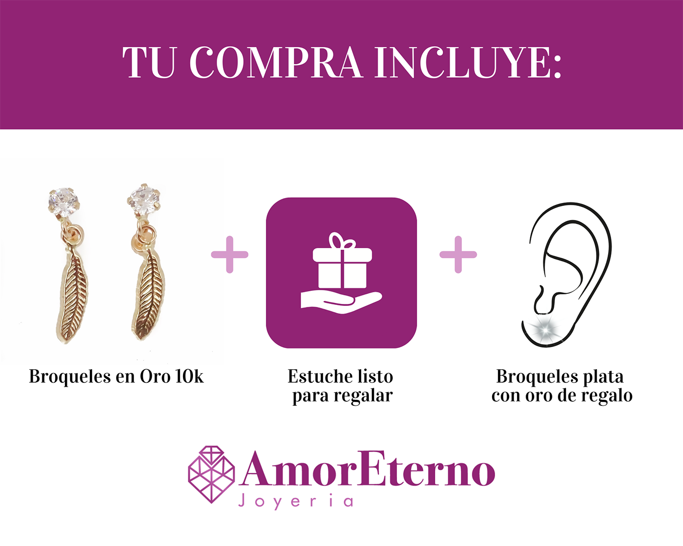 Amor Eterno - Broqueles Pluma Atrapasueño / Aretes / Oro 10k