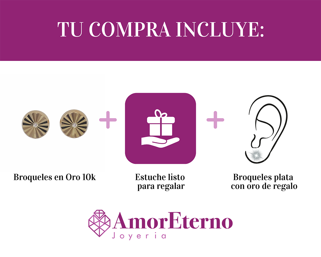 Amor Eterno - Broqueles Círculo Facetado / Oro Sólido 10k
