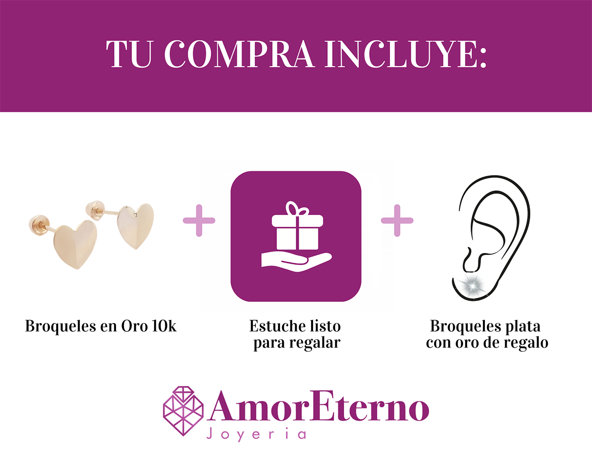 Amor Eterno - Broqueles / Corazón Due Tono Aretes / Oro 10k