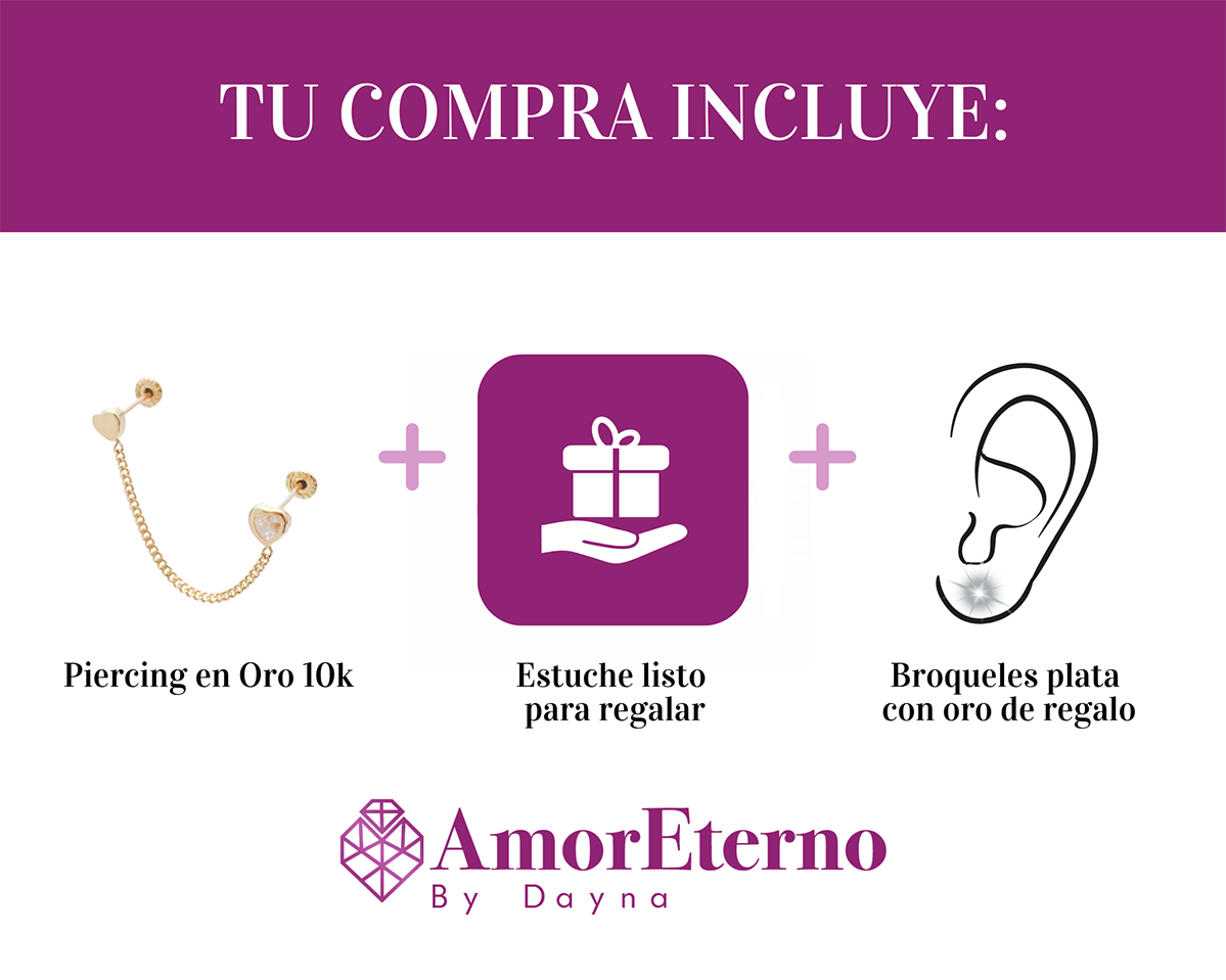 Amor Eterno- Corazón Bisel Espejo/ Doble Perforación/oro 10k