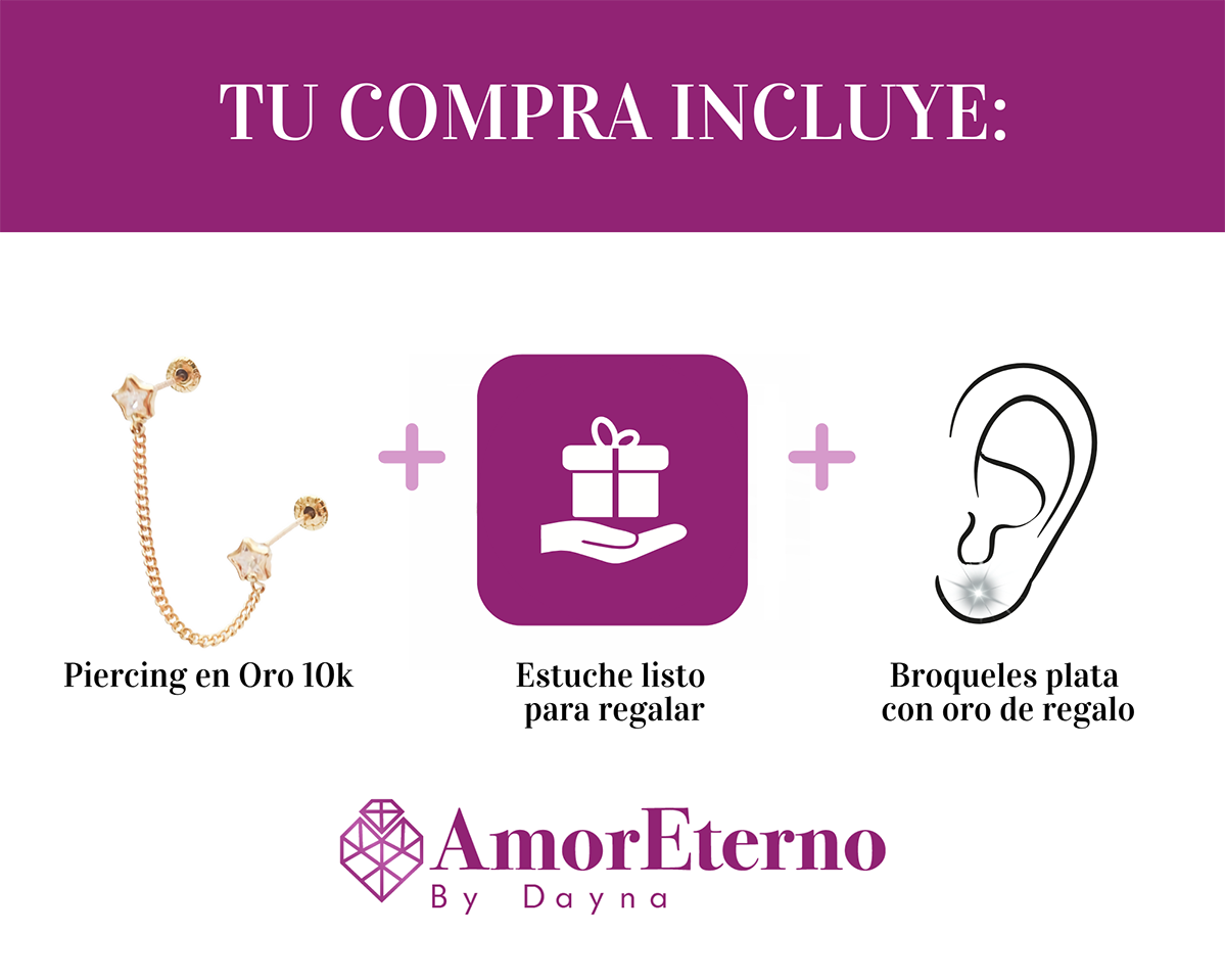 Amor Eterno - Estrella Bisel / Doble Perforación / Oro 10k