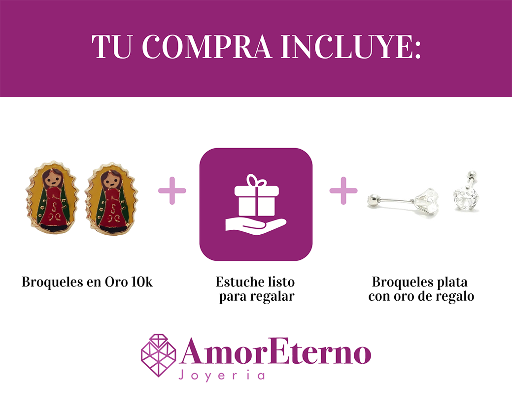 Amor Eterno - Broqueles Deluxe Virgencita / Aretes / Oro 10k