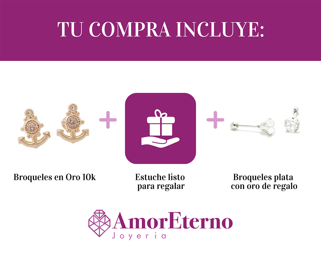 Amor Eterno - Broqueles Deluxe Ancla / Aretes / Oro 10k