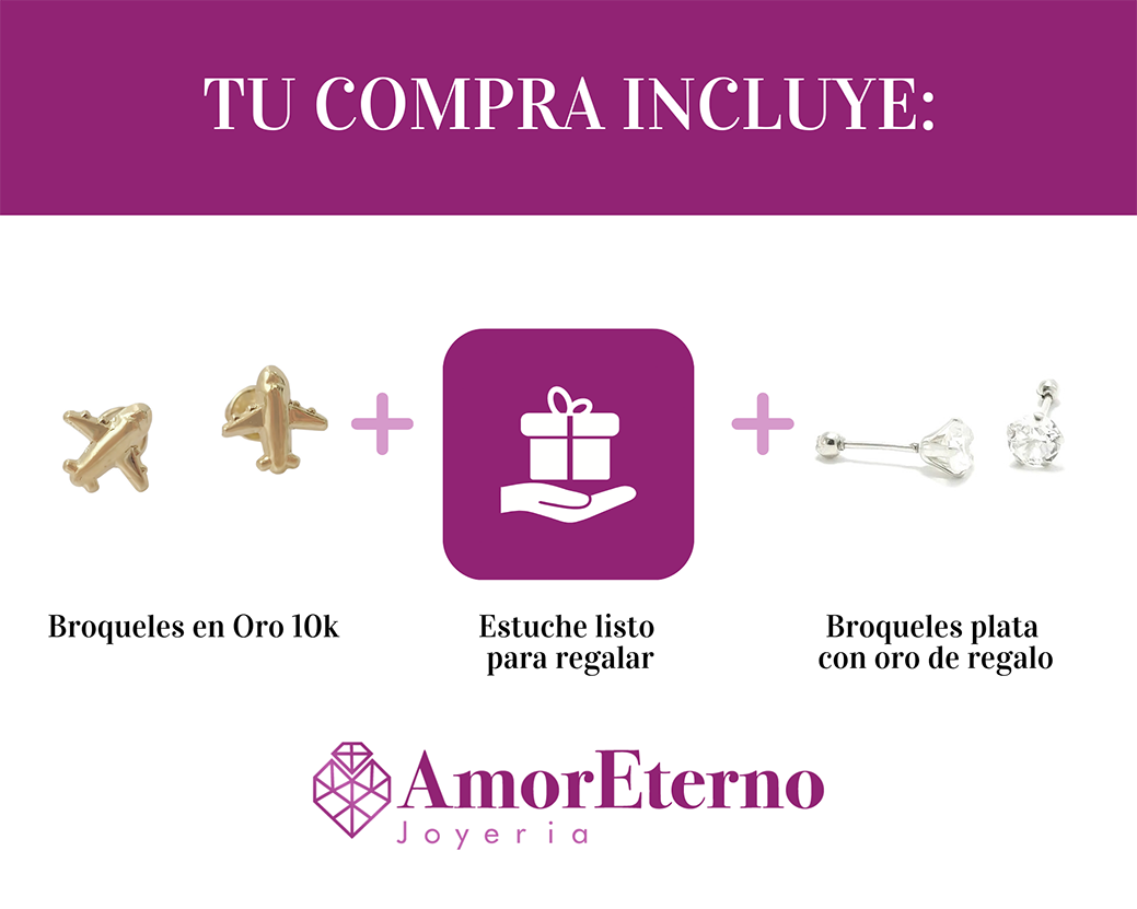 Amor Eterno - Broqueles Deluxe Avión Viaje Aretes / Oro 10k