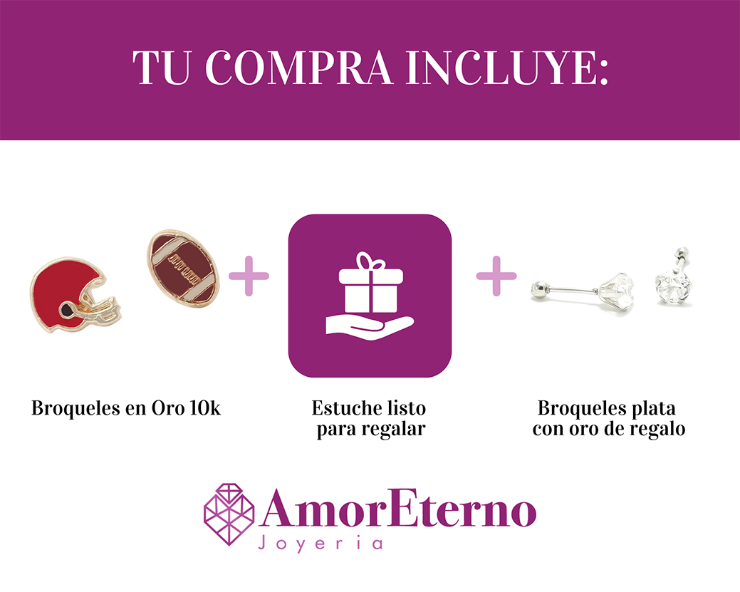 Amor Eterno - Broqueles Deluxe / Futbol Americano / Oro 10k