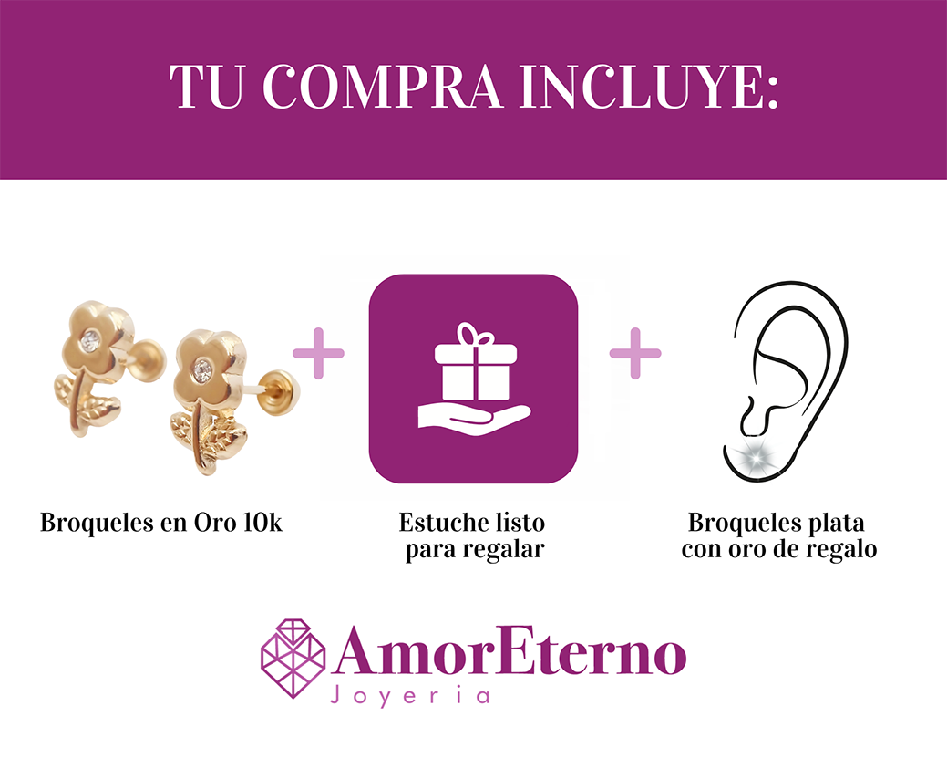 Amor Eterno - Broqueles / Flor Tierna Aretes / Oro 10k