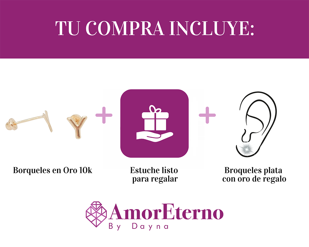 Amor Eterno - Broqueles Par Letra Inicial / Aretes / Oro 10k / Y