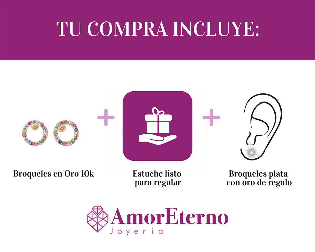 Amor Eterno - Broqueles Círculo Elegante / Oro Sólido 10k / Colores