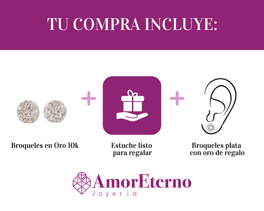 Amor Eterno - Broqueles Esferas Grandes / Aretes / Oro 10k / Transparente