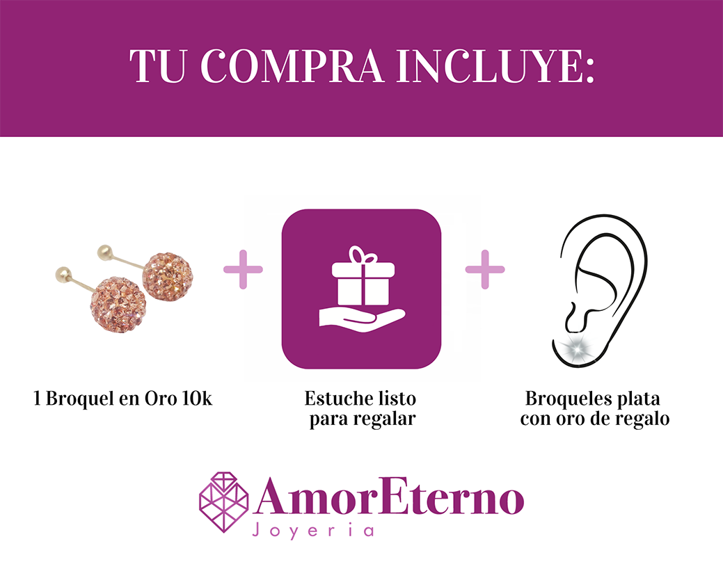 Amor Eterno - Broqueles Esferas Grandes / Aretes / Oro 10k / Durazno