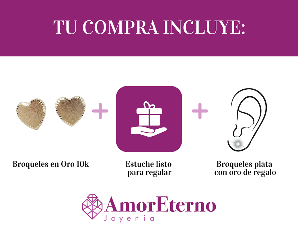 Amor Eterno - Broqueles / Corazón Azucarado / Oro Sólido 10k / Dama