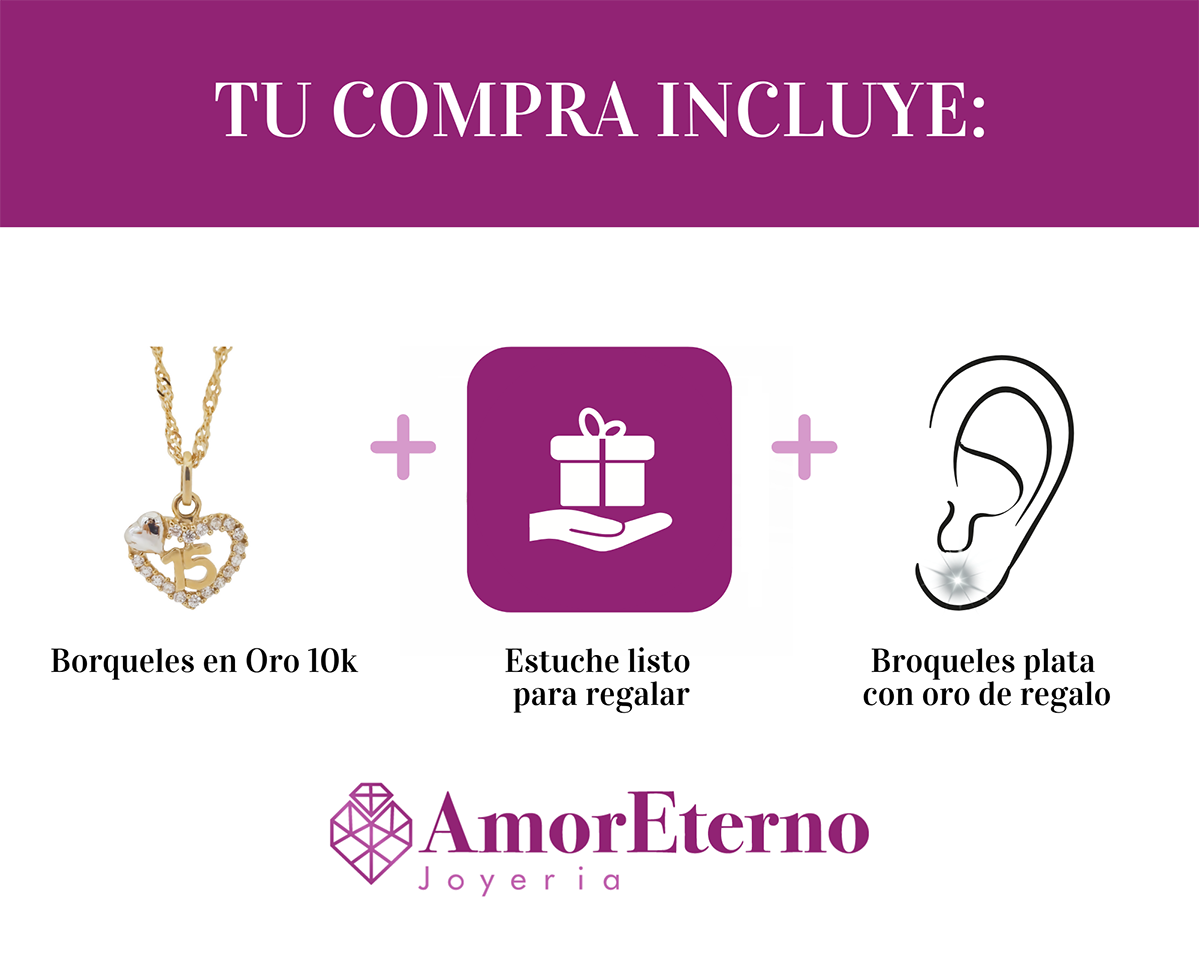 Amor Eterno - XV Años / Dije +cadena de regalo / Corazón Oro 10k Solido