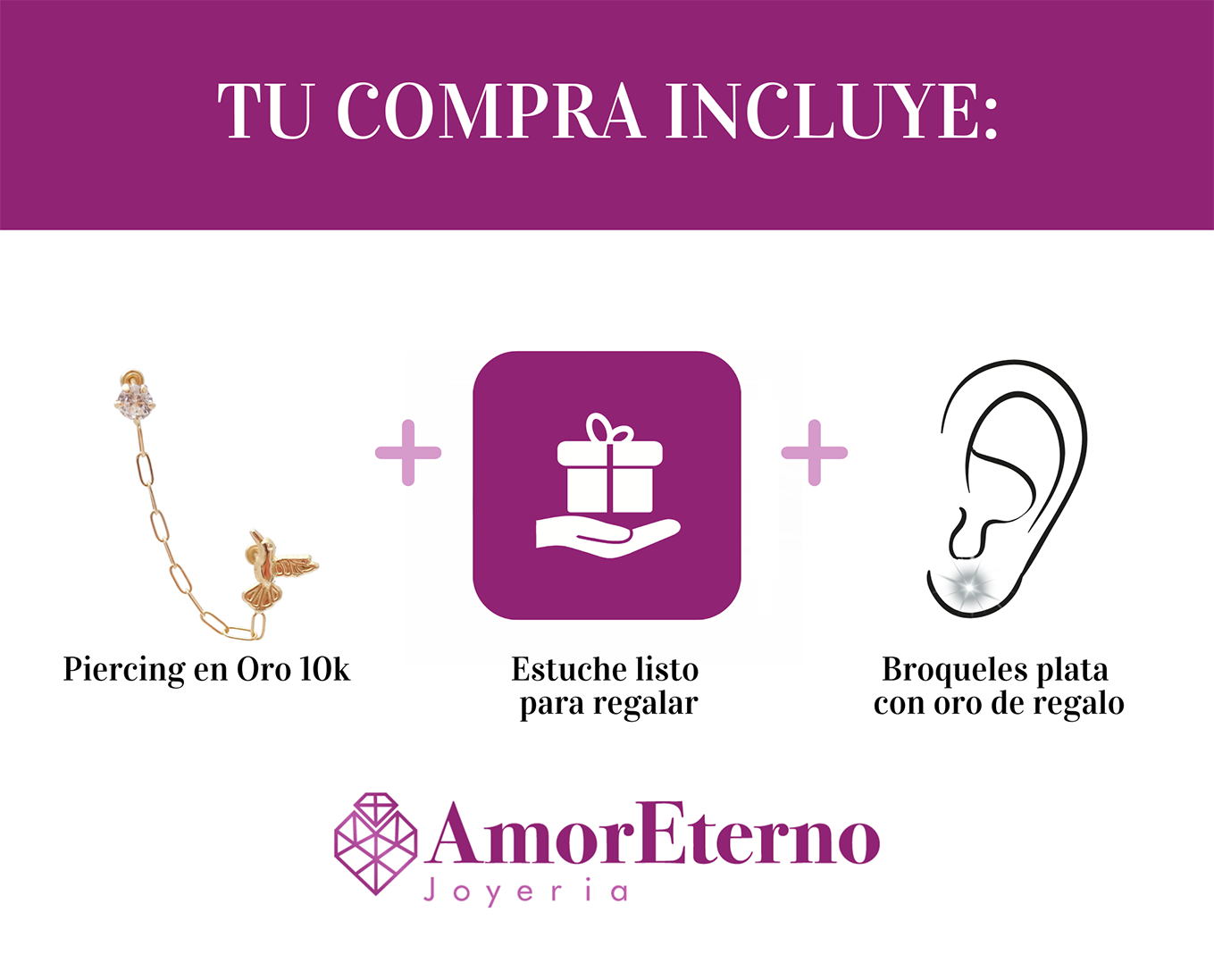 Amor Eterno - Colibrí Fly / Doble Perforación / Oro 10k