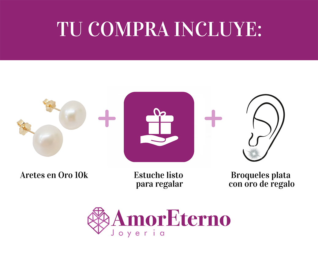 Amor Eterno - Broqueles / Perla Chica / Aretes Oro 10k