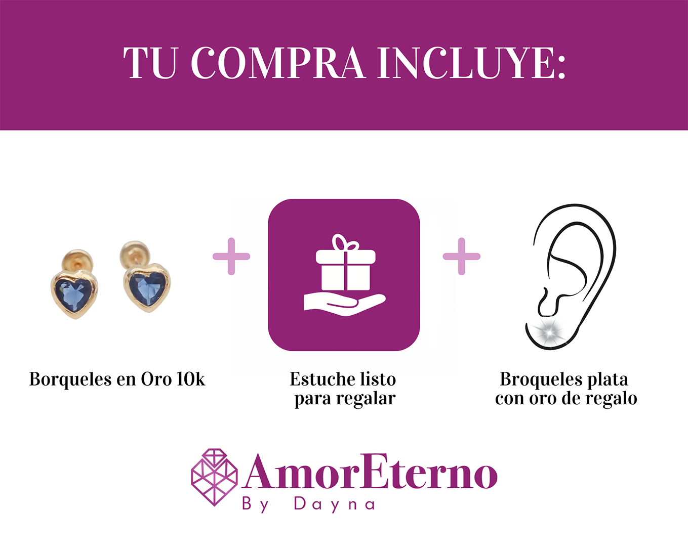 Amor Eterno - Broquel Corazón Bisel Mini Bebé Aretes Oro 10k - Azul