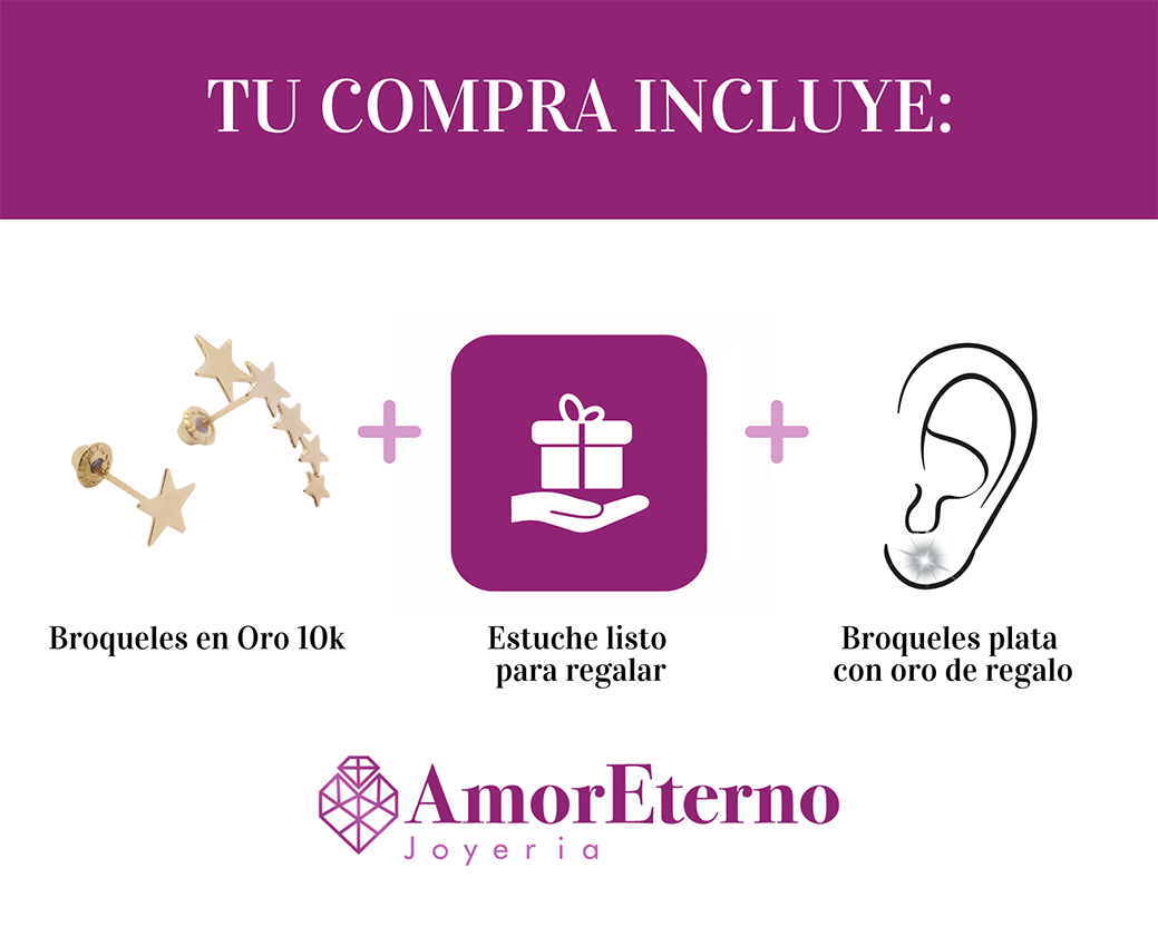 Amor Eterno - Broqueles Estrella Desigual / Aretes Oro 10k