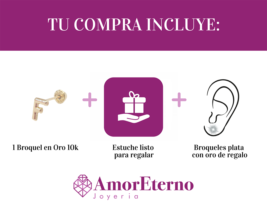Amor Eterno - Broqueles Una Inicial Letra / Aretes / Oro 10k / F