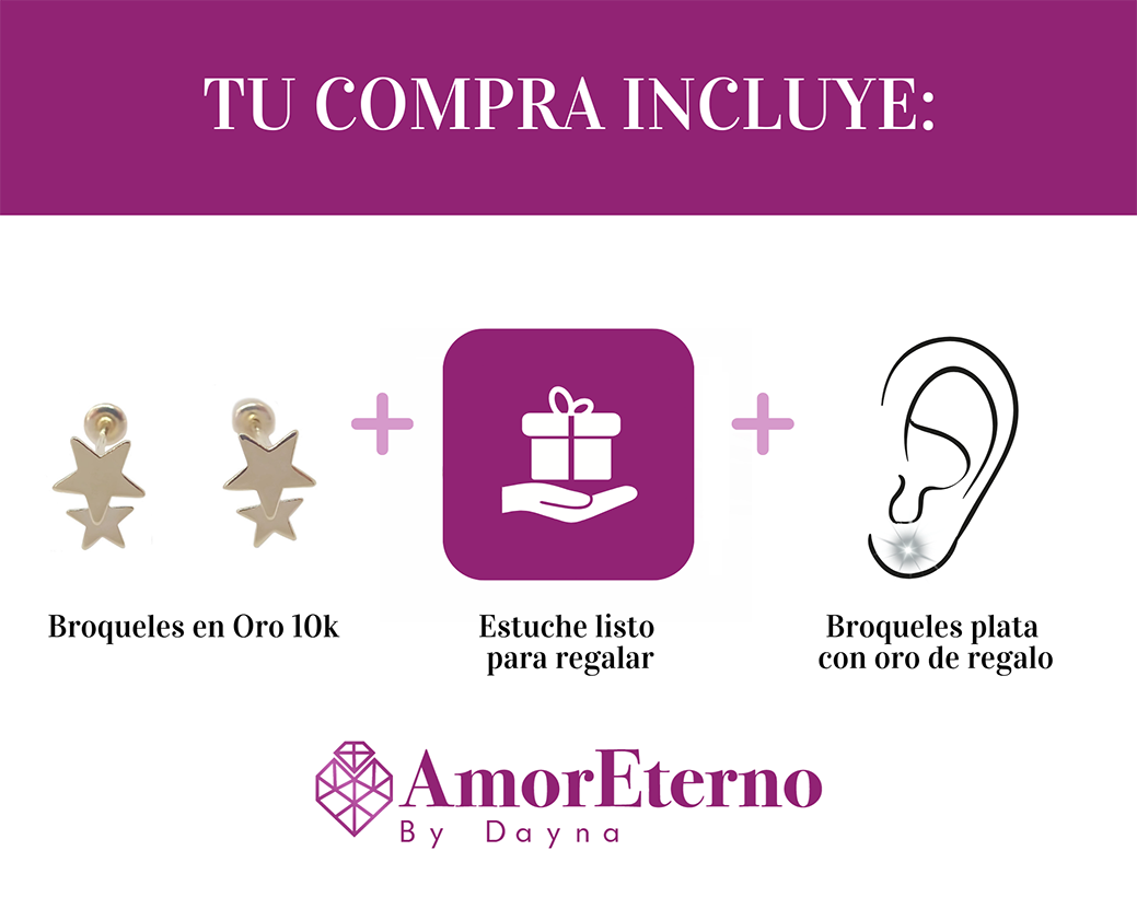 Amor Eterno - Broqueles Estrella Tú Y Yo / Aretes / Oro 10k
