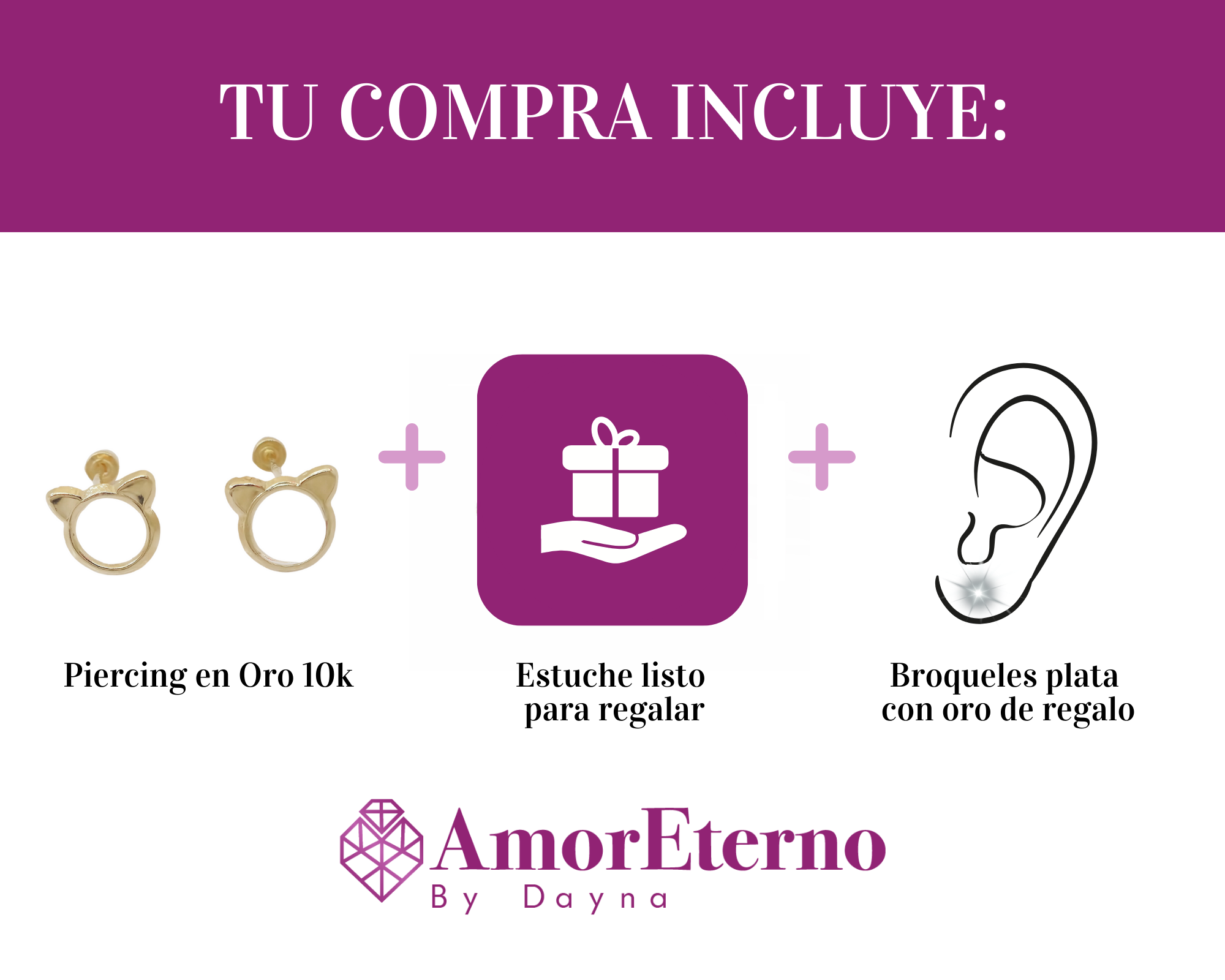 Amor Eterno - Broqueles Orejitas De Gato / Aretes / Oro 10k