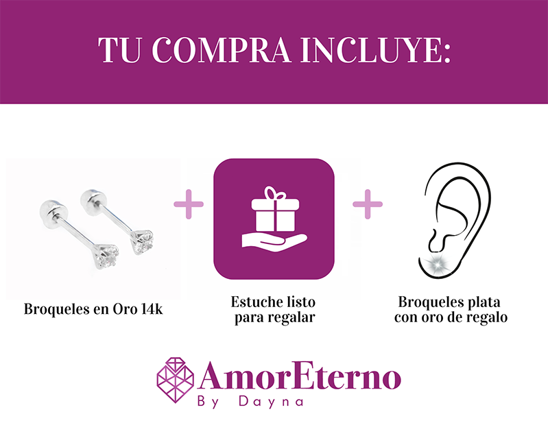 Amor Eterno - Broqueles Diamante Natural 0.06cts Oro 14k / Blanco