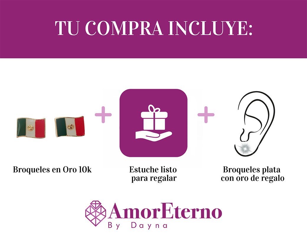 Amor Eterno - Broqueles Independencia México Aretes Oro 10k
