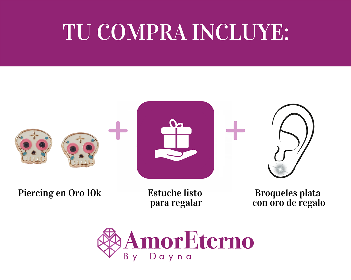 Amor Eterno - Broqueles Calavera / Día De Muertos Oro 10K