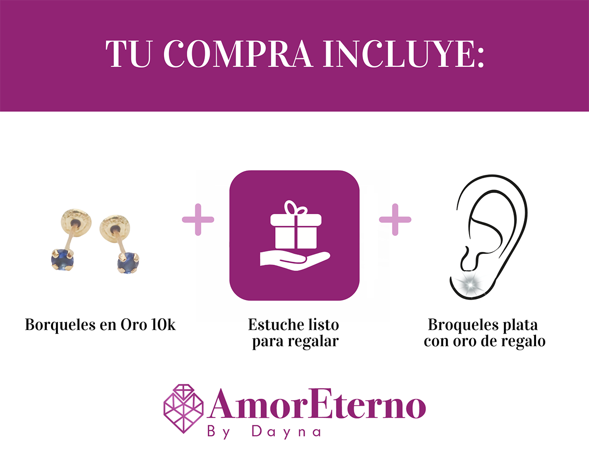 Amor Eterno - Broqueles Recto Mini Bebé / Aretes / Oro 10k / Azul