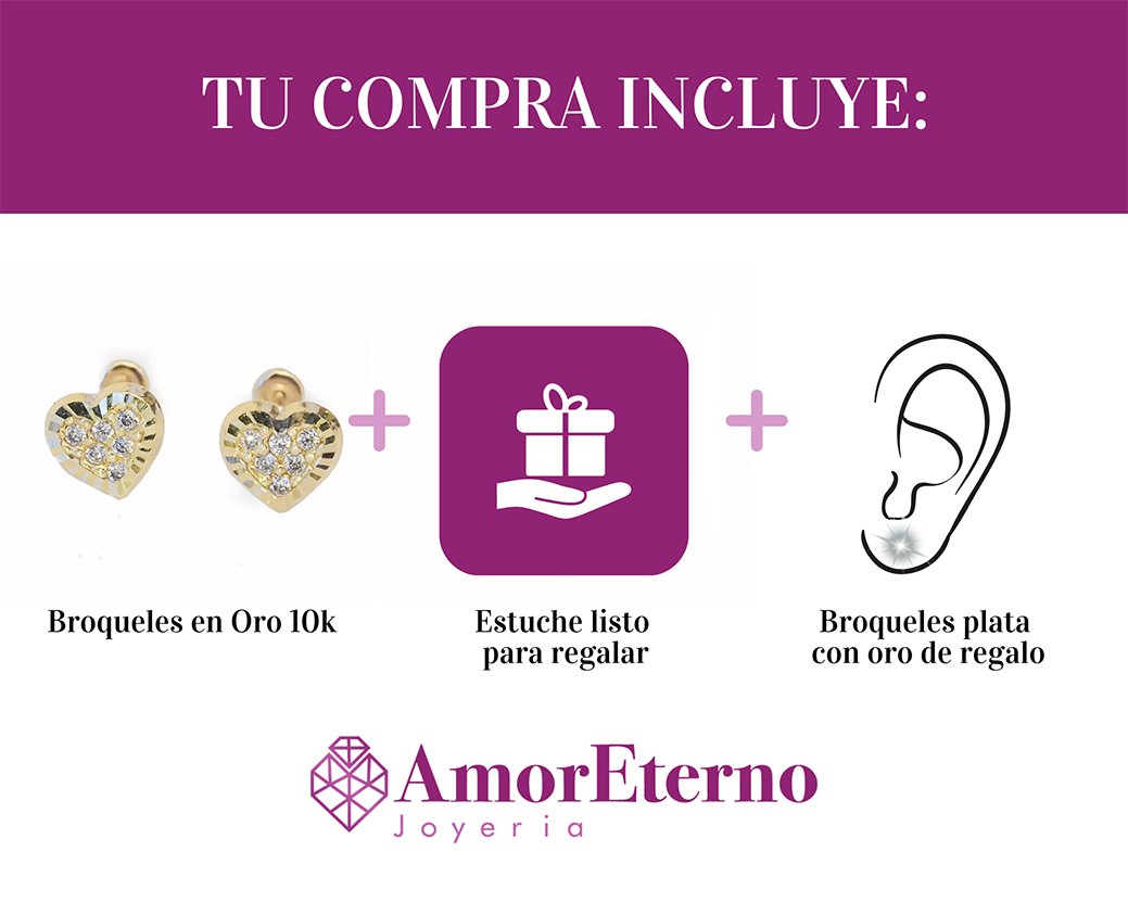 Amor Eterno - Broqueles Corazón / Aretes / Oro Sólido 10k