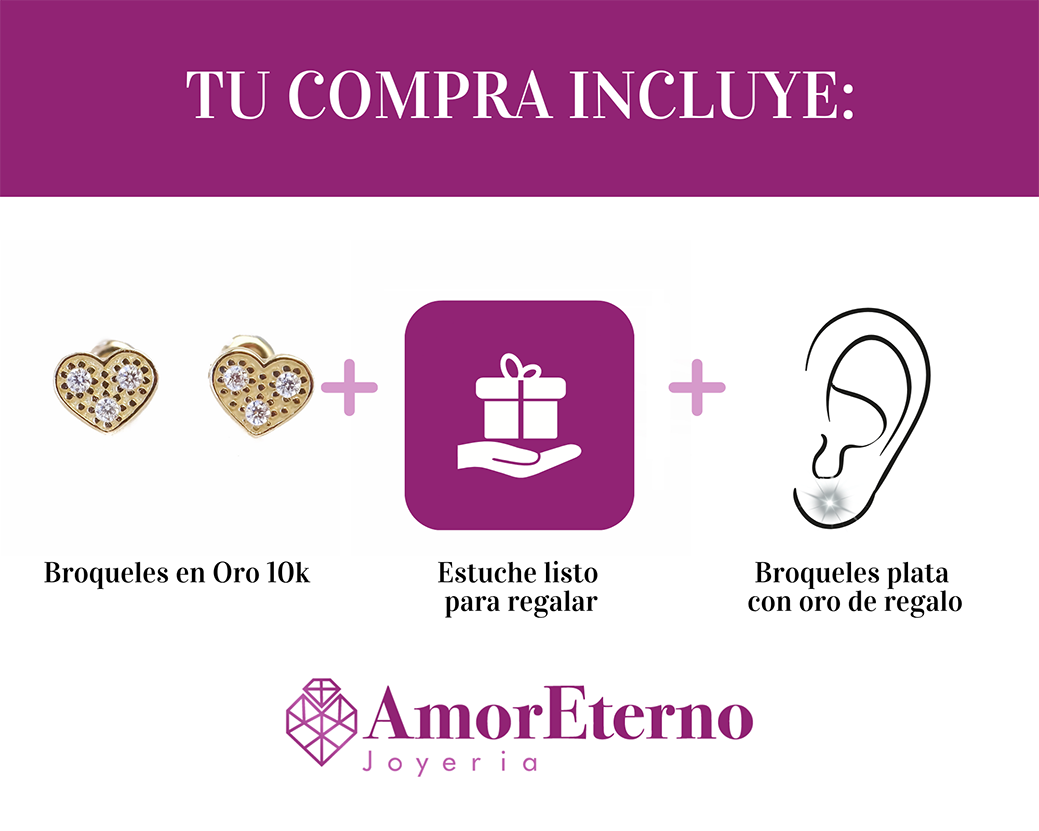 Amor Eterno - Broqueles Corazón / Aretes / Oro Sólido 10k