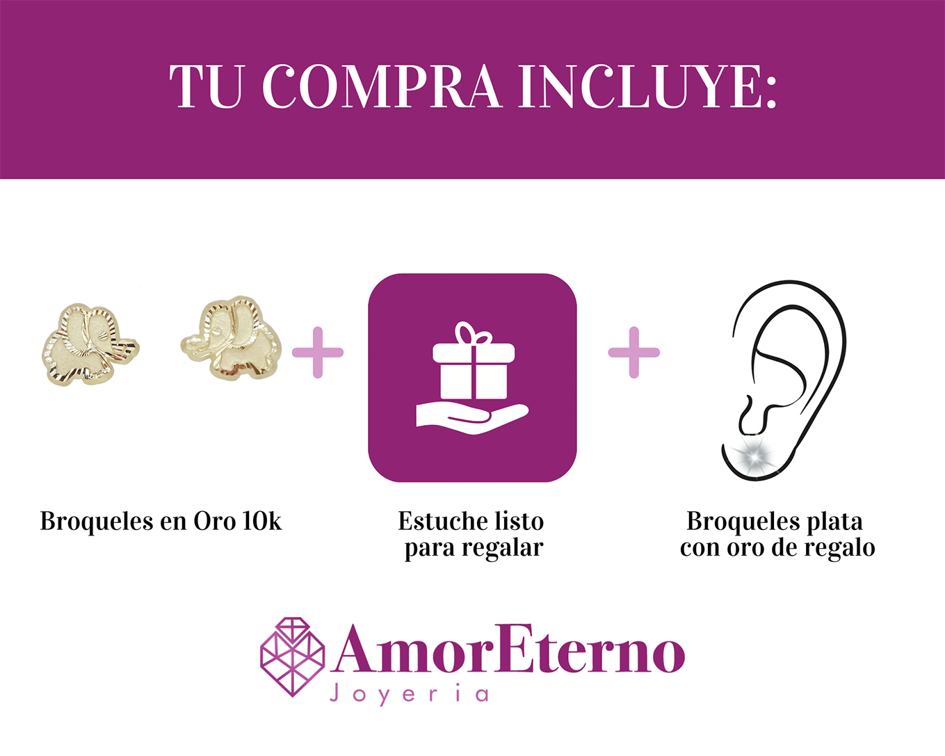 Amor Eterno - Broqueles Elefante Facetado Aretes / Oro 10k