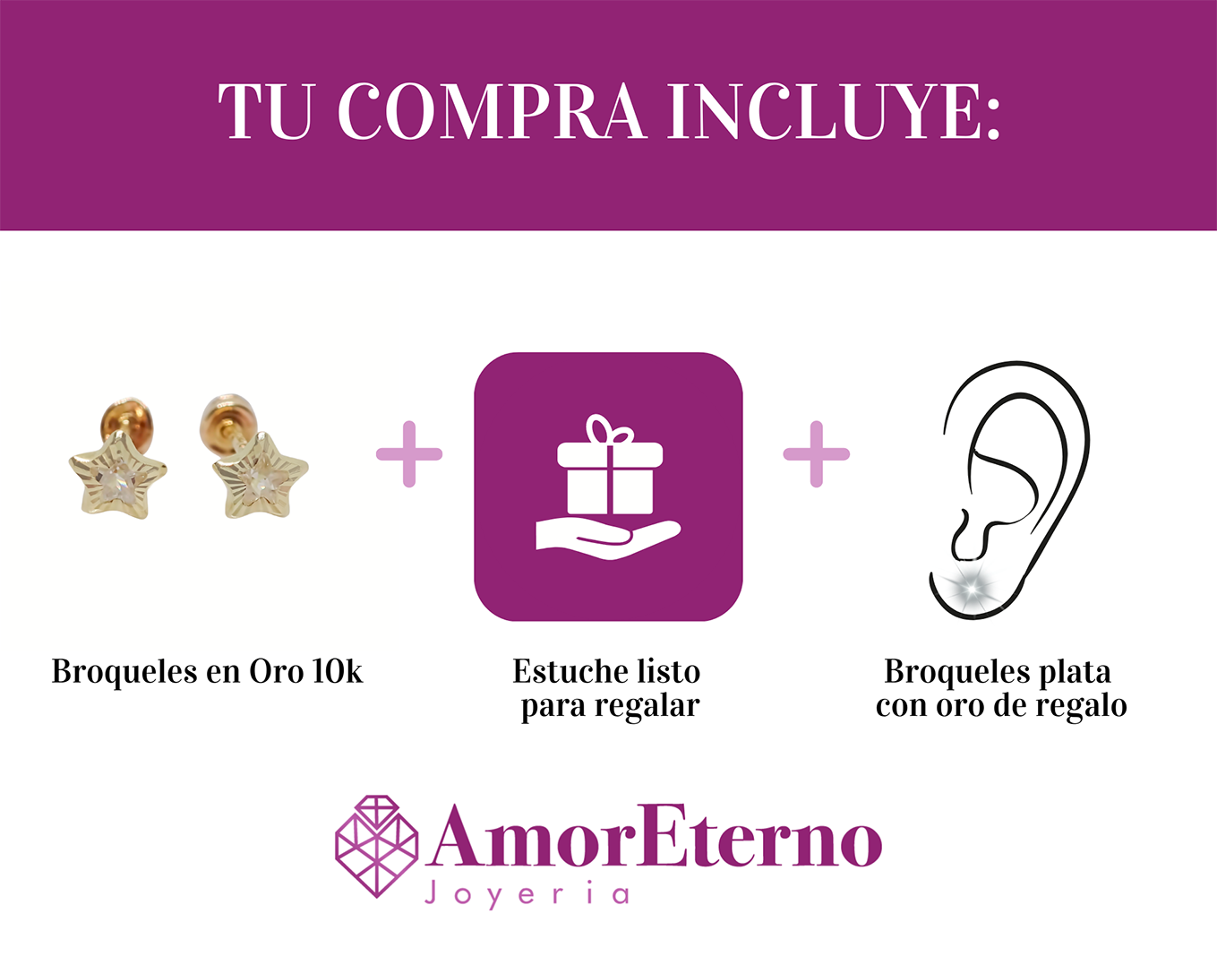 Amor Eterno - Broqueles / Estrella Facetada Bebé / Oro 10k