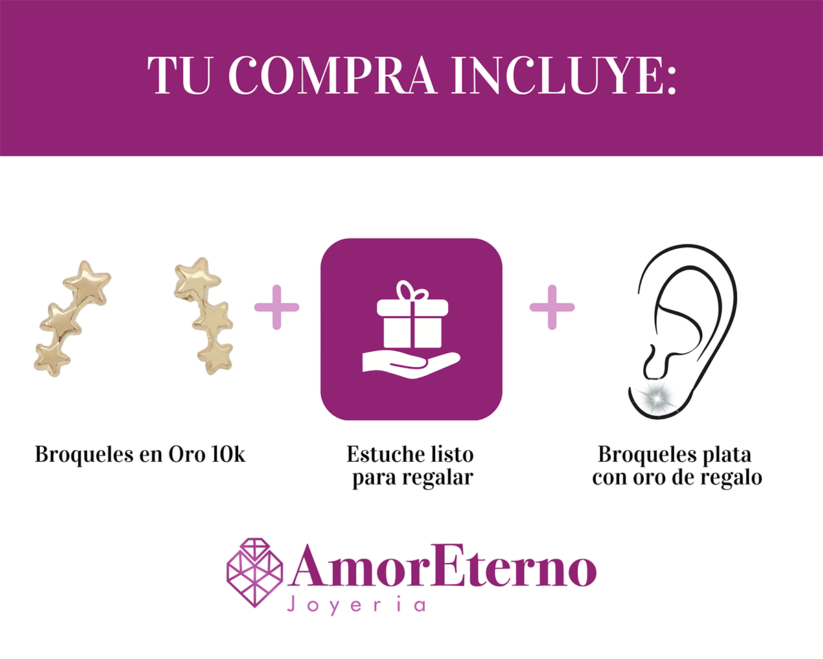 Amor Eterno - Broqueles Estrella Fugaz 3 / Aretes / Oro 10k