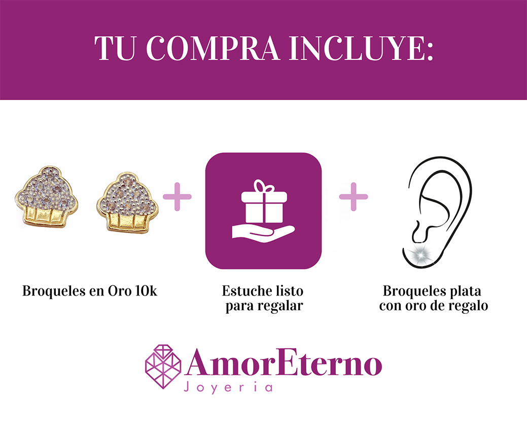 Amor Eterno - Broqueles Cupcake / Aretes / Oro Sólido 10k
