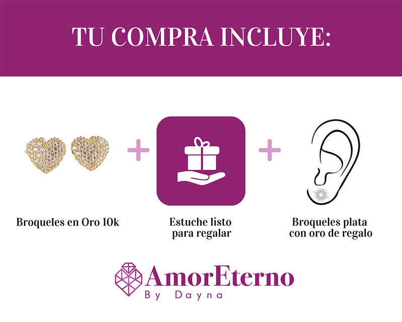 Amor Eterno - Aretes Corazón Bombón / 10k Oro Sólido