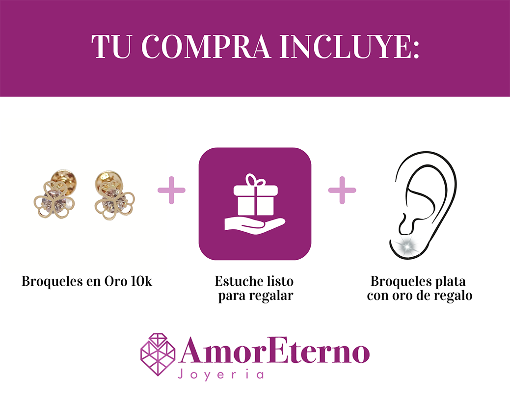 Amor Eterno - Broqueles Aretes Piercing / Bebé Mini Oro 14k / Trébol Corazón