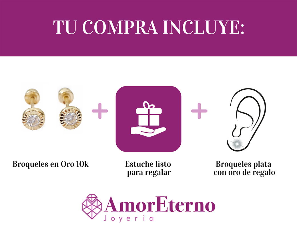 Amor Eterno - Broqueles Facetado Bebé / Aretes / Oro 10k / Transparente