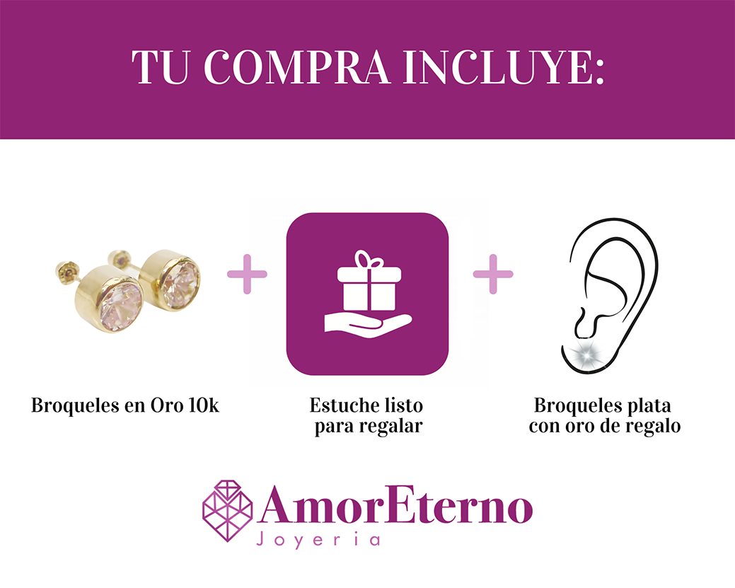 Amor Eterno - Broqueles Tambor 6mm / Aretes / Oro 10k / Amarillo