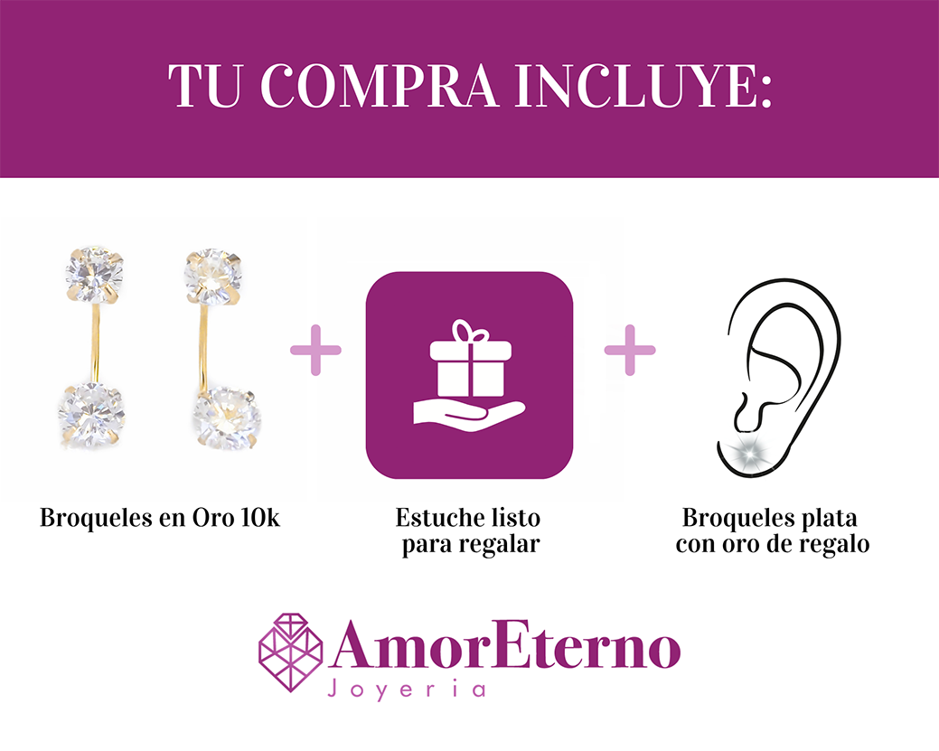 Amor Eterno - Broqueles Curvos / Aretes / Oro Sólido 10k / Piedras